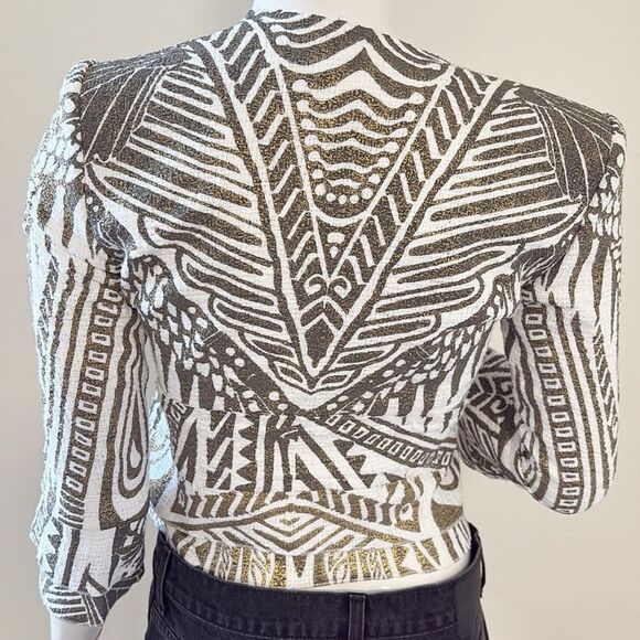 Vintage Just Cavalli Gold, Black & White 3/4 Sleeve Jacket w Ruffle Hem & Cuffs - Picture 5 of 10